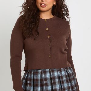 Plus Crew Neck Boxy Down Cardigan