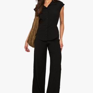 Textured Cinched Waist Cap Sleeve Top & Trouser Co Ord