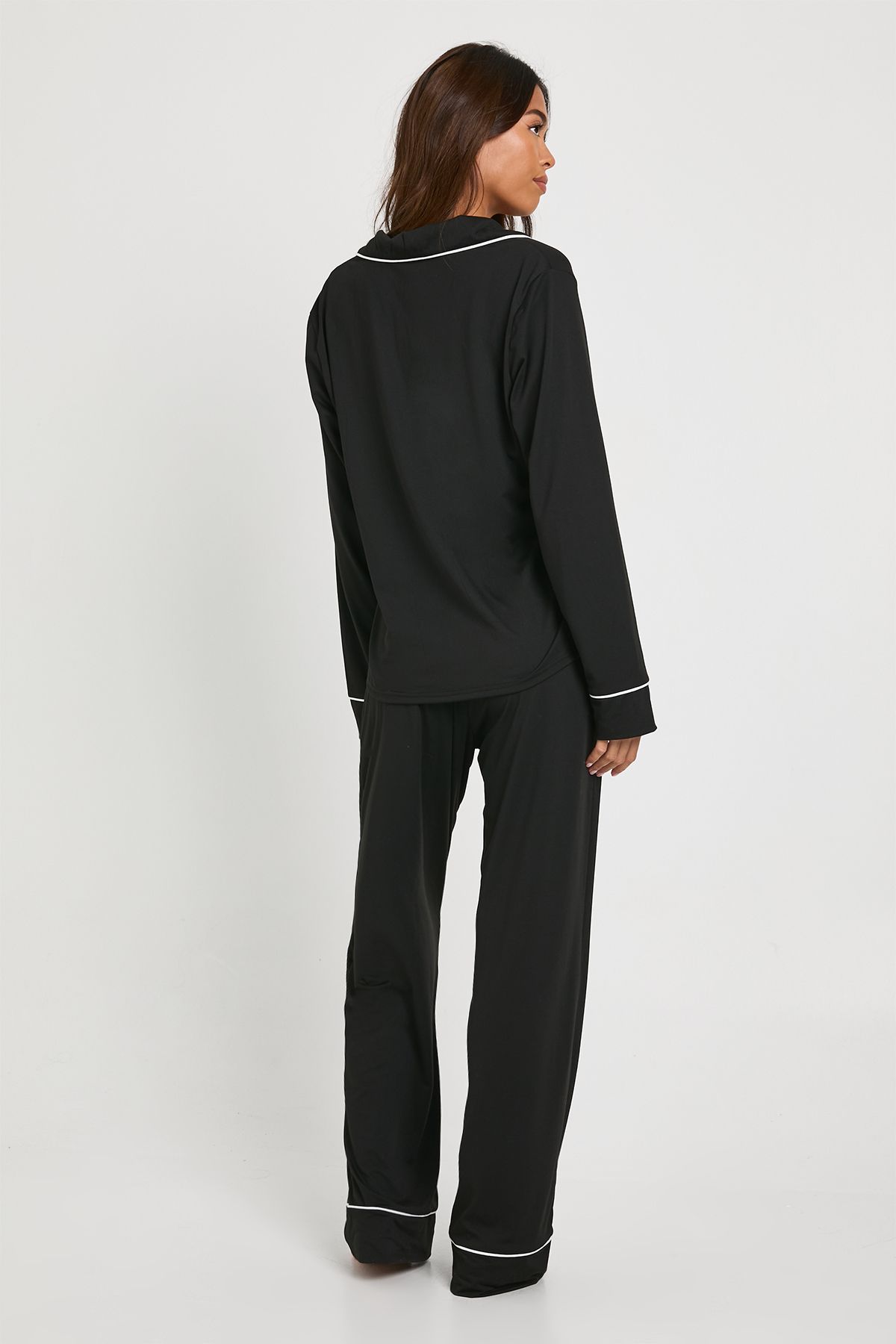 Jersey Piping Detail Long Sleeve Shirt & Trousers Pyjama Set - Image 2