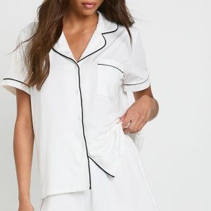 Jersey Piping Detail Short Sleeve Shirt & Shorts Pyjama Set