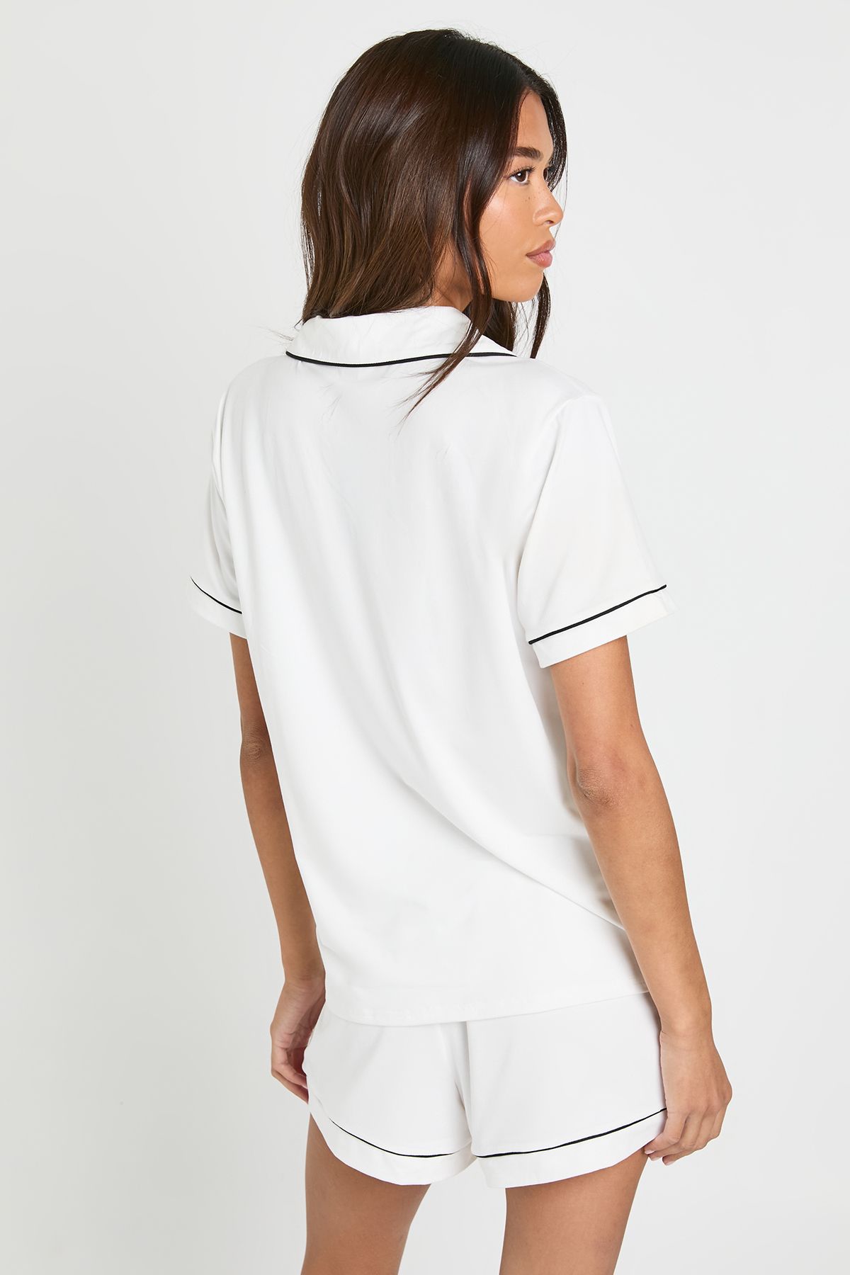Jersey Piping Detail Short Sleeve Shirt & Shorts Pyjama Set - Image 2