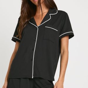 Jersey Piping Detail Short Sleeve Shirt & Shorts Pyjama Set