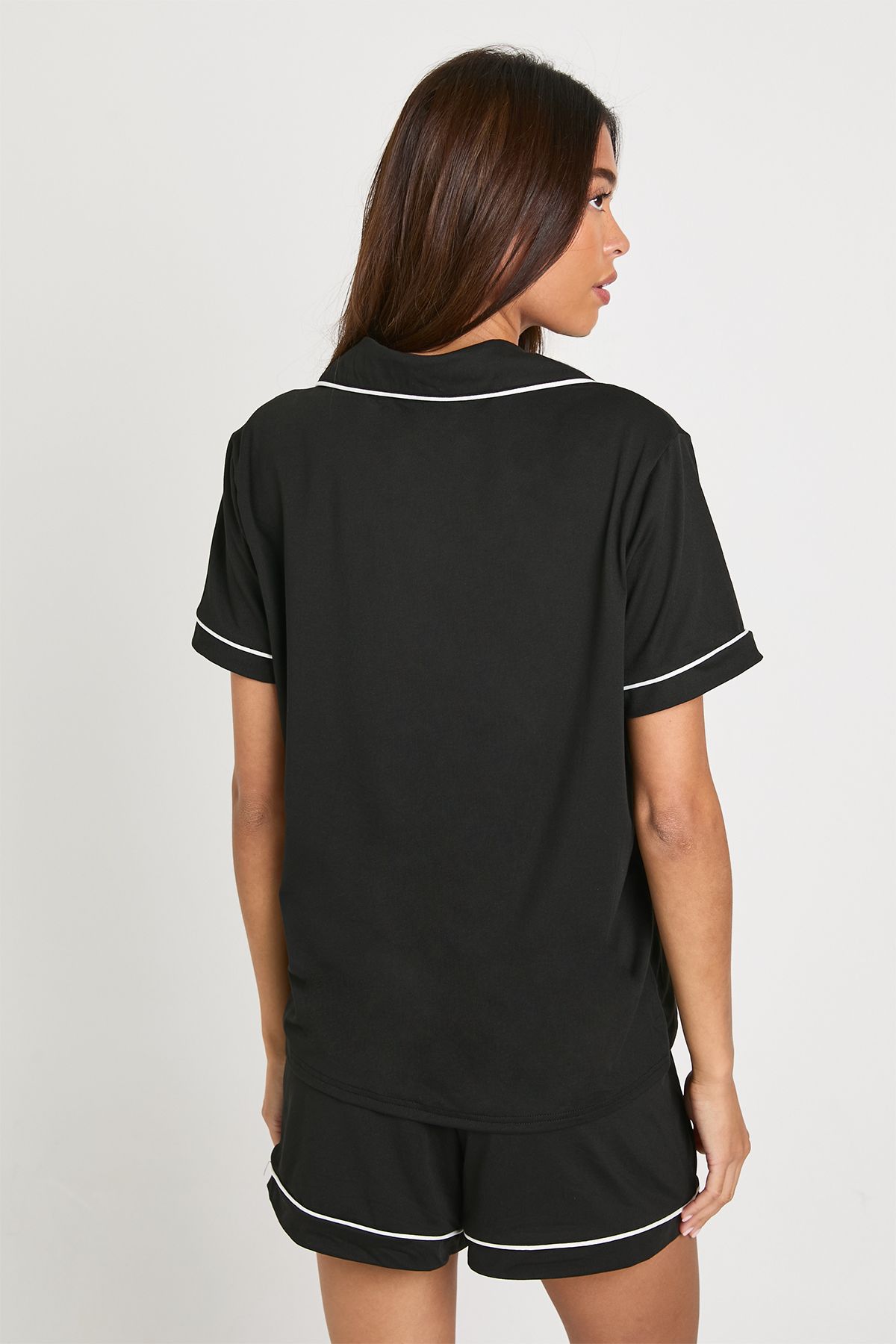 Jersey Piping Detail Short Sleeve Shirt & Shorts Pyjama Set - Image 2