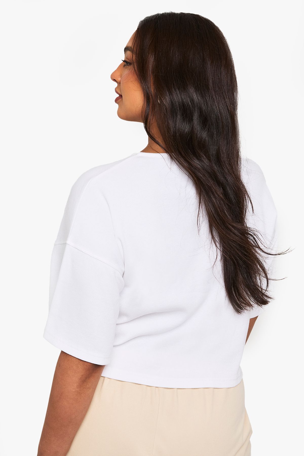 Plus Rib Button Through Slouchy 3/4 Sleeve Top - Image 2