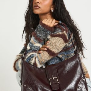Studded Buckle Detail Tote Bag