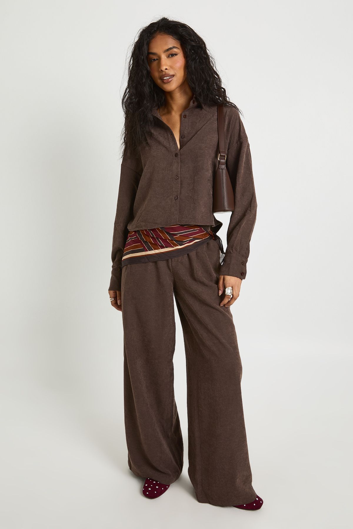 Peached Boxy Crop Shirt & Low Rise Trouser Co-ord