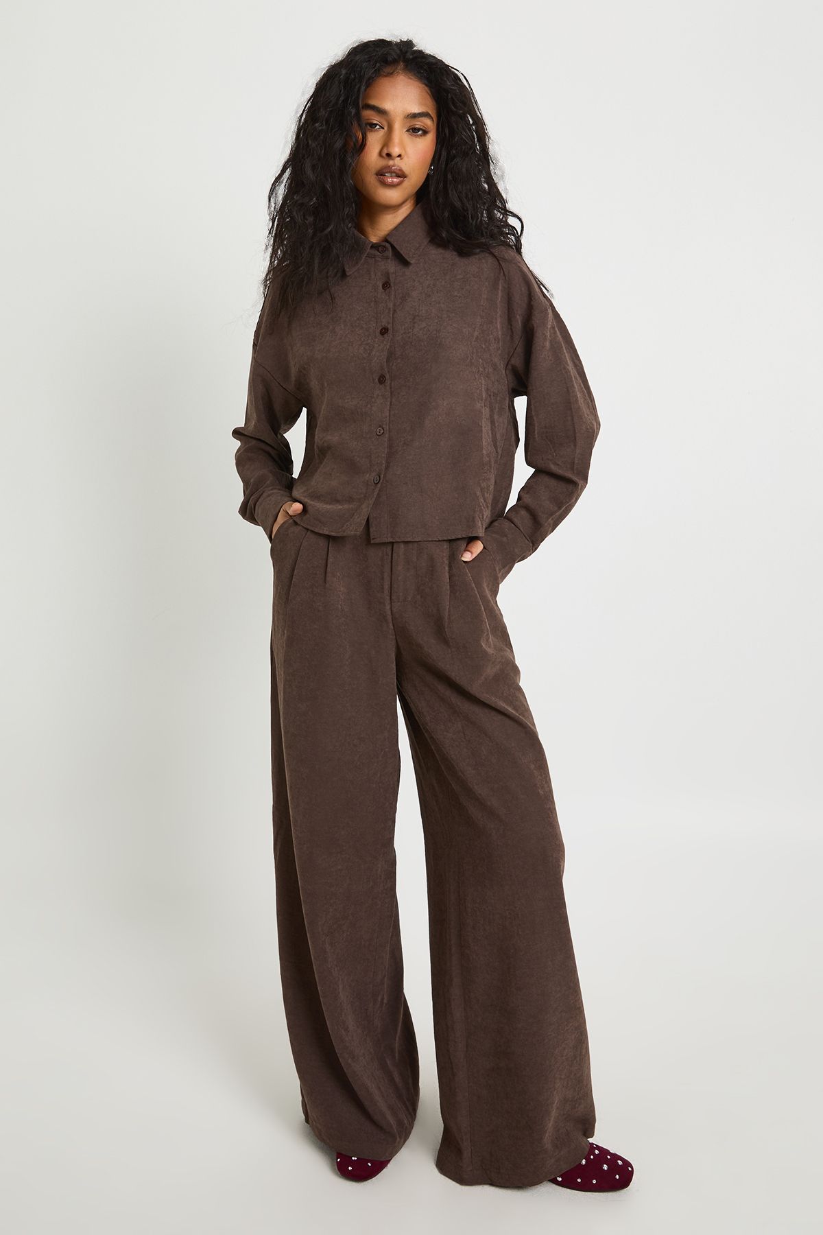 Peached Boxy Crop Shirt & Low Rise Trouser Co-ord - Image 3