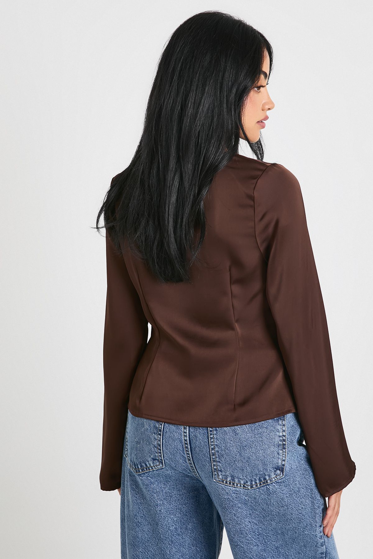 Tie Front Flare Sleeve Satin Blouse - Image 2
