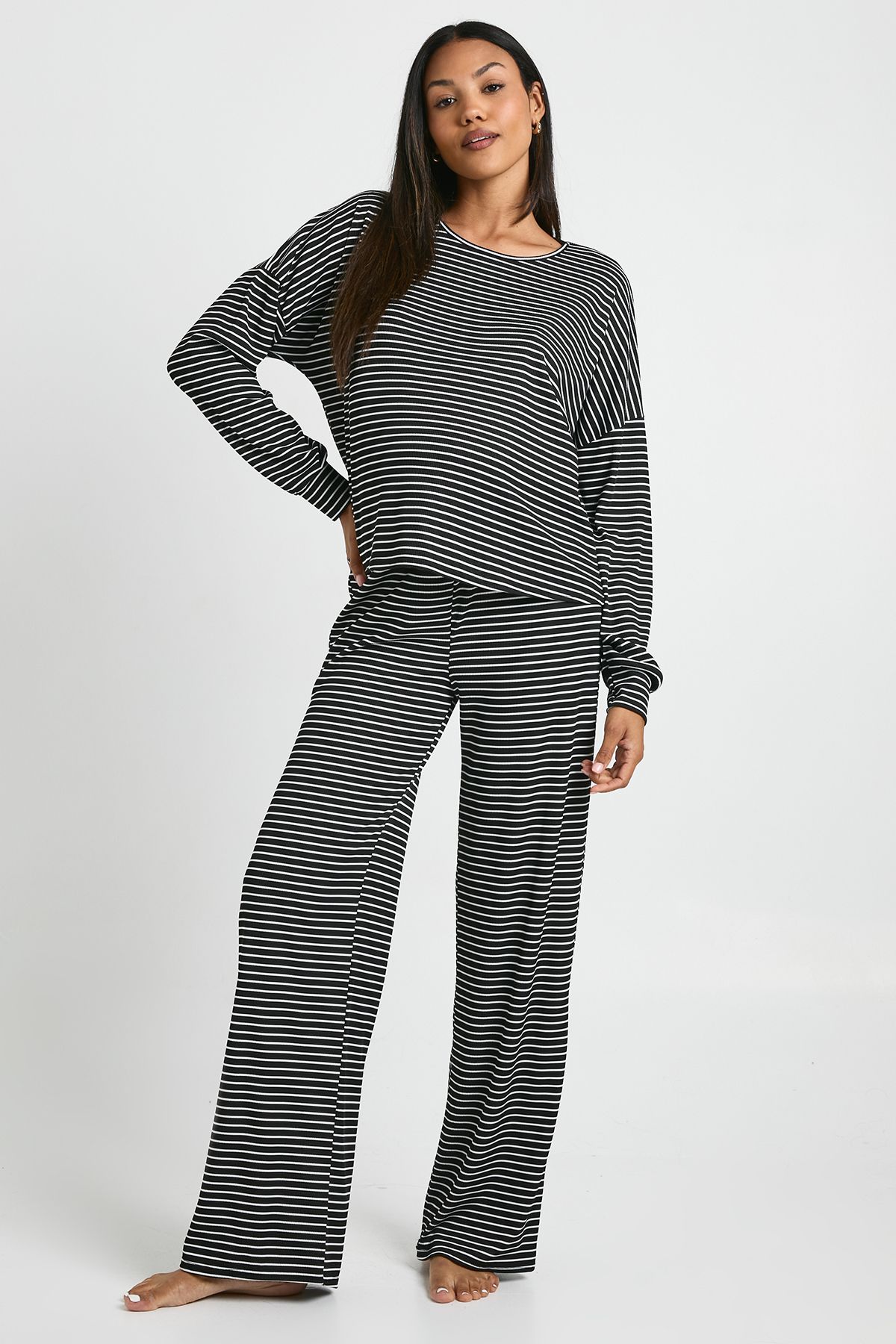 Maternity Loungewear Stripe Long Sleeve Top & Trousers Pyjama Set