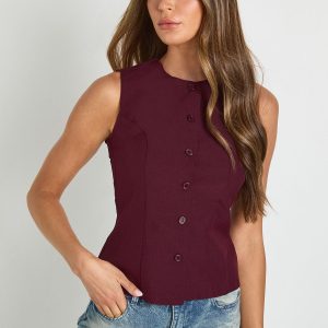 High Neck Button Down Tailored Waistcoat