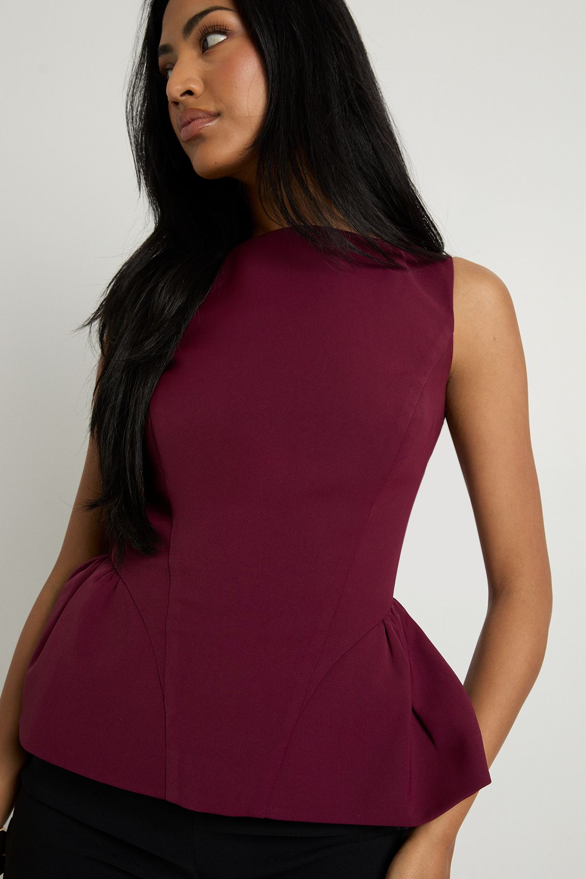 Structured Crepe Peplum Top - Image 4