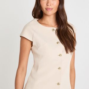 Gold Button Cap Sleeve Tailored Waistcoat