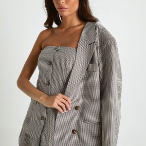 Tonal Mini Check Tailored Bandeau Top