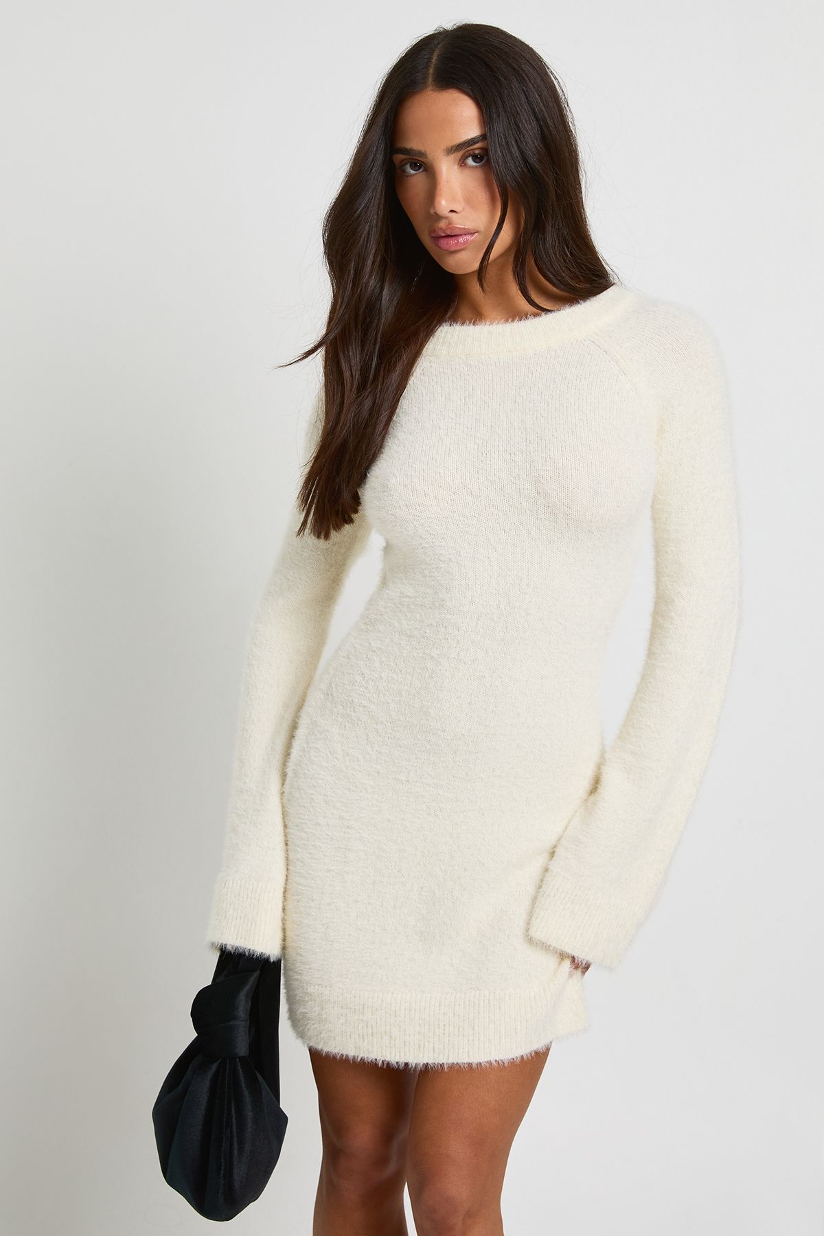 Petite Bow Back Detail Super Soft Knitted Mini Dress