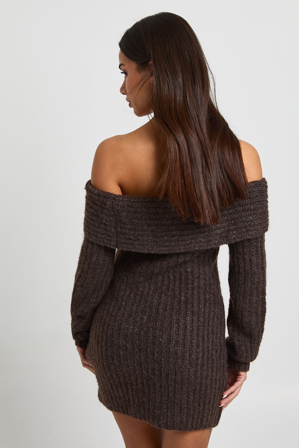 Petite Chunky Knit Bardot Mini Dress - Image 2