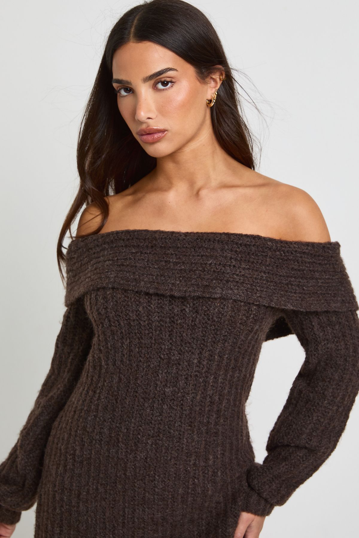 Petite Chunky Knit Bardot Mini Dress - Image 4