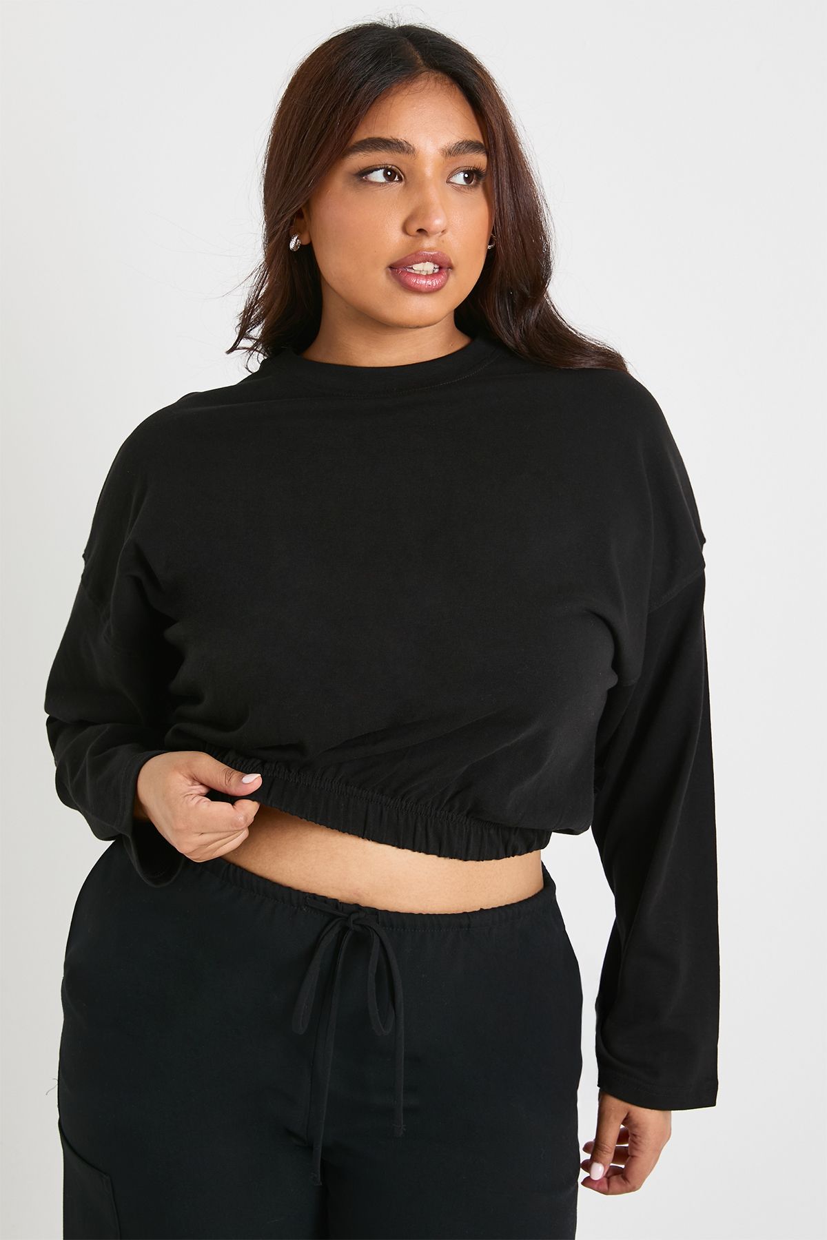 Plus Elasticated Waist Boxy Long Sleeve T-shirt