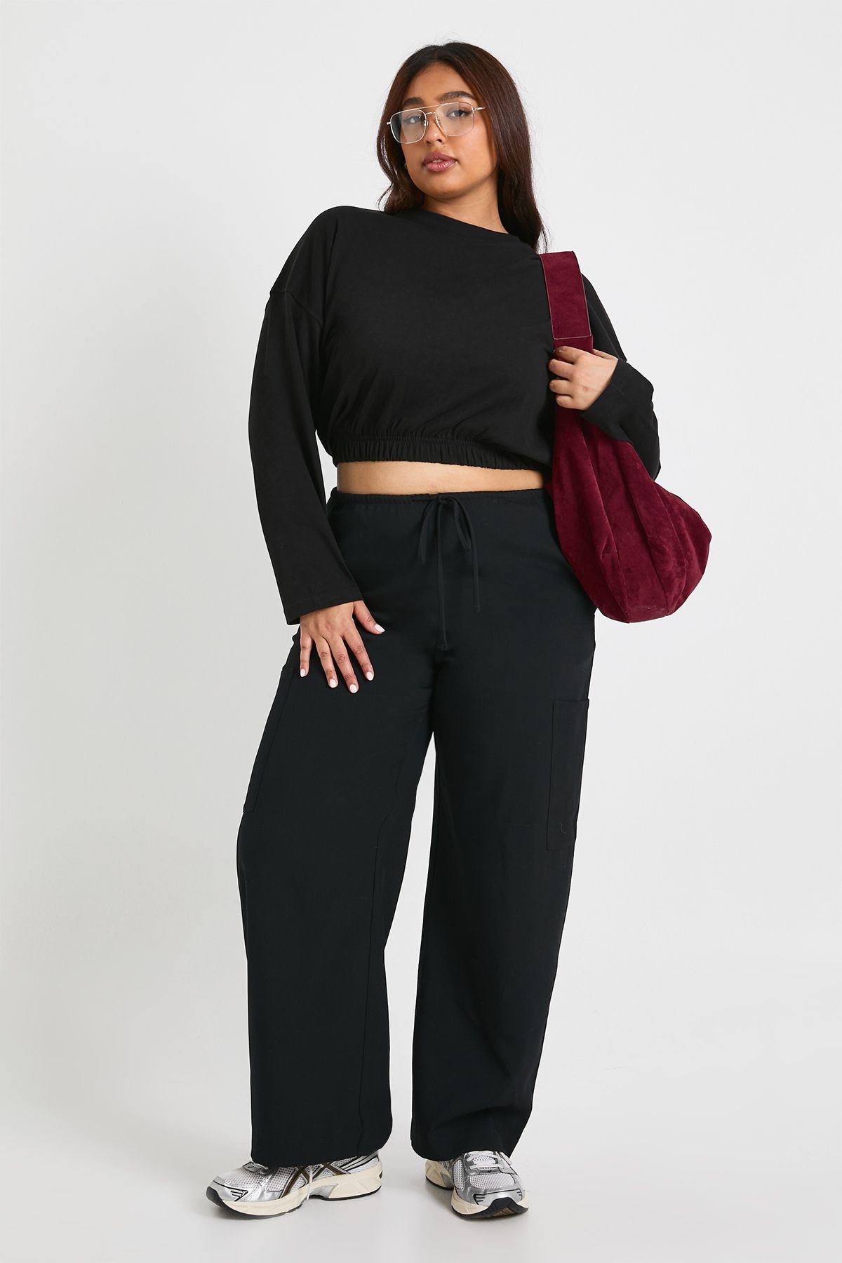 Plus Elasticated Waist Boxy Long Sleeve T-shirt - Image 3