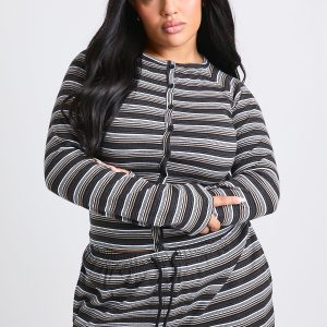 Plus Stripe Button Down Long Sleeve Top