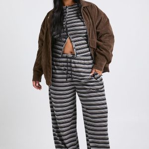 Plus Stripe Wide Leg Trousers