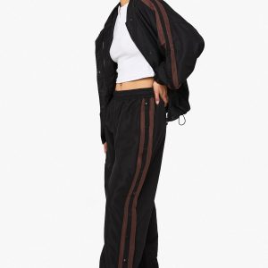 Nylon Side Stripe Button Through Straight Leg Jogger