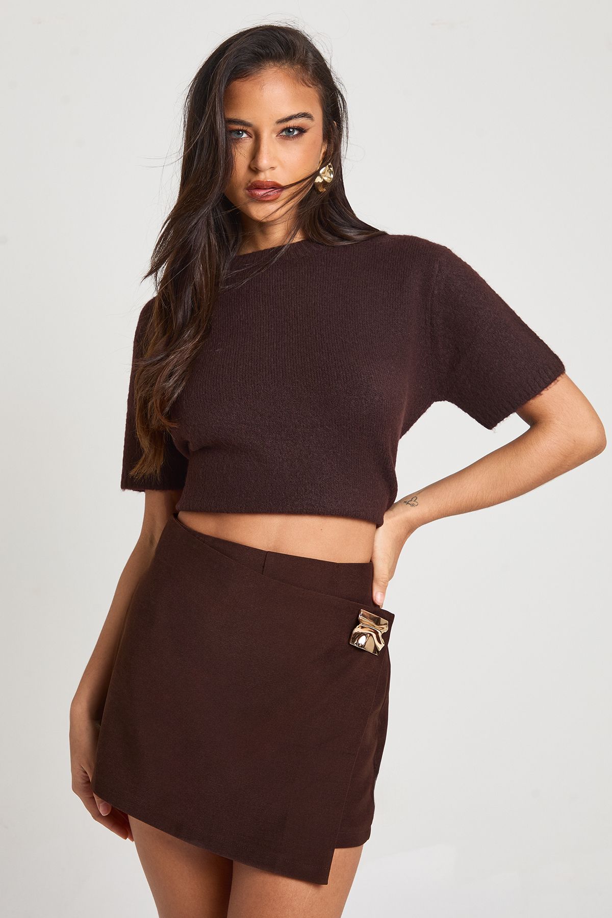 Wrap Front Trim Detail Mini Skort