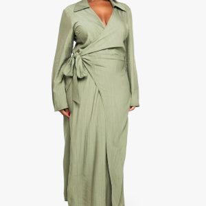 Plus Collared Tie Side Maxi Dress