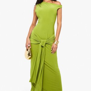 Double Layer Asymmetric Wrap Detail Maxi Dress