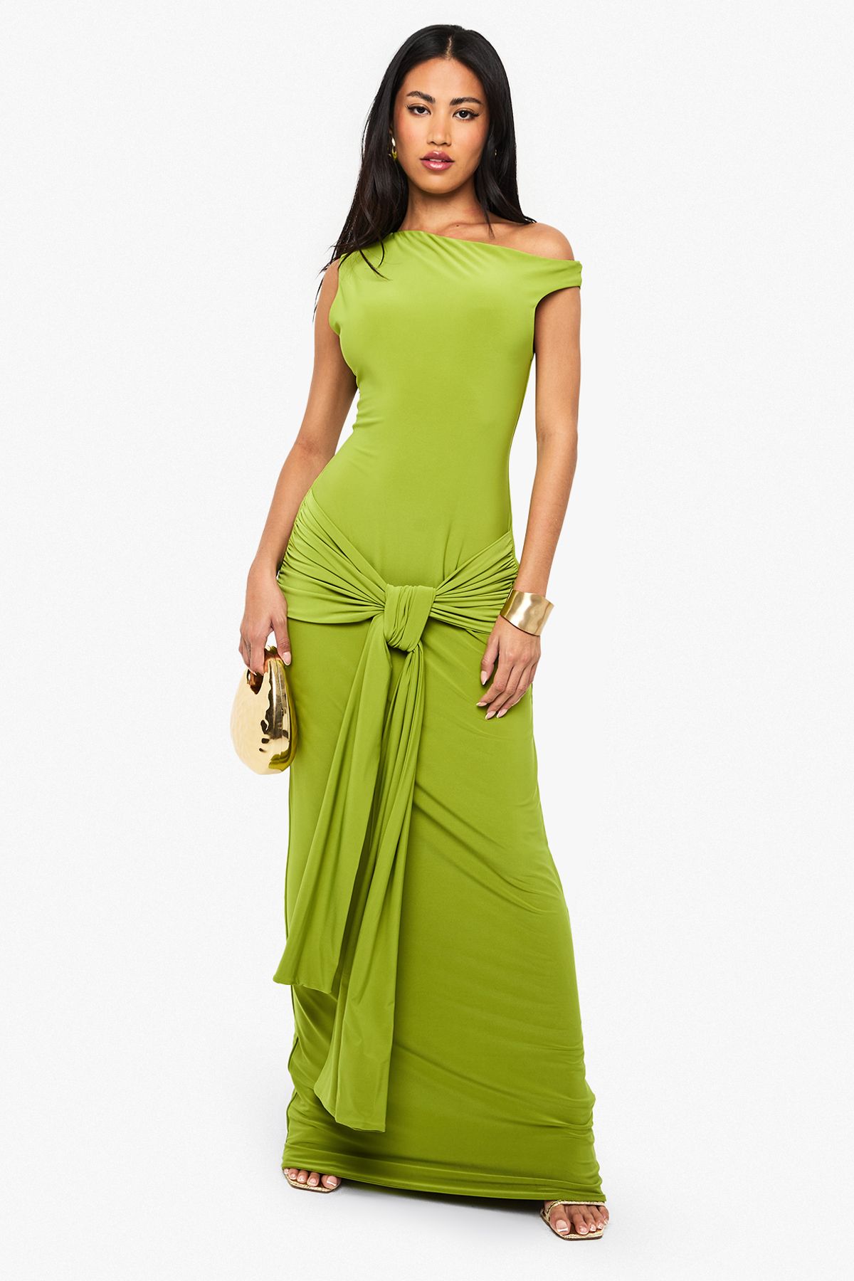 Double Layer Asymmetric Wrap Detail Maxi Dress