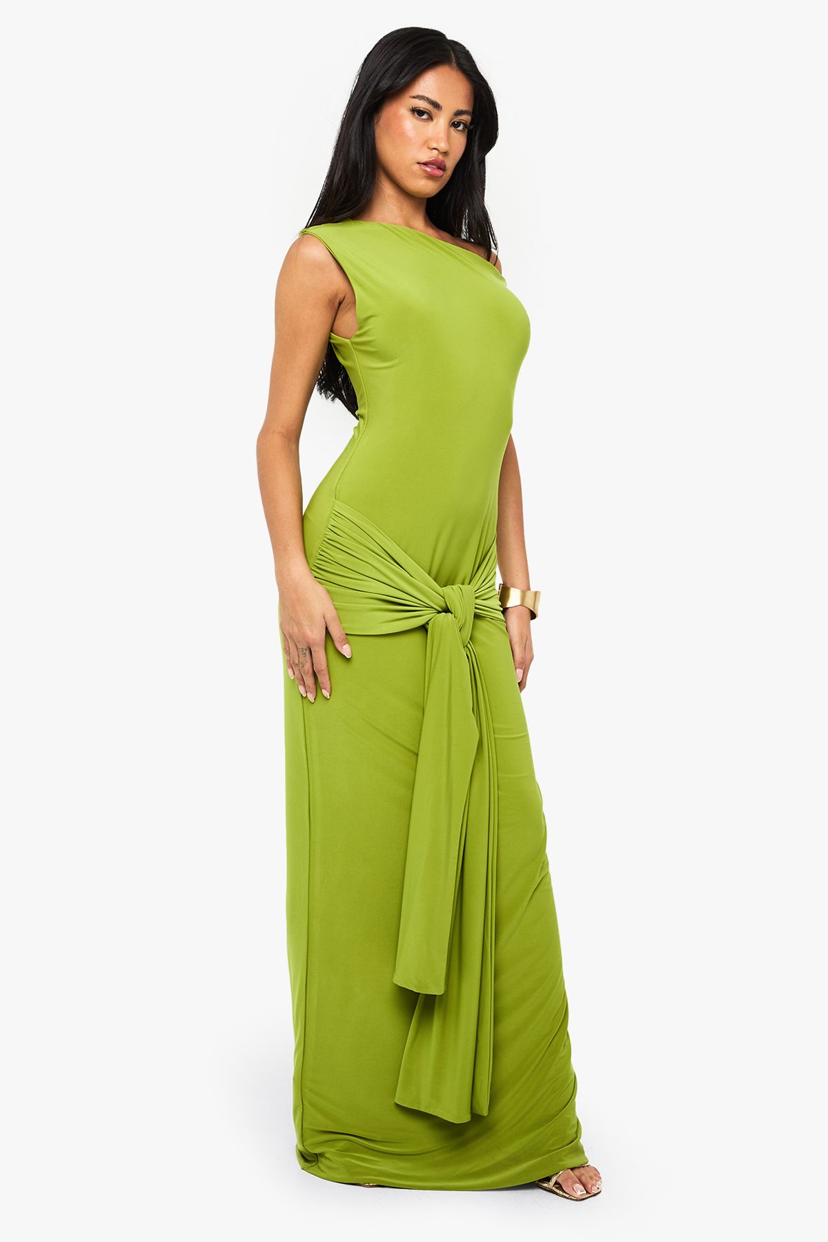 Double Layer Asymmetric Wrap Detail Maxi Dress - Image 3