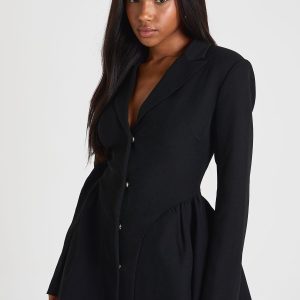 Long Sleeve Collared Tailored Skater Mini Dress