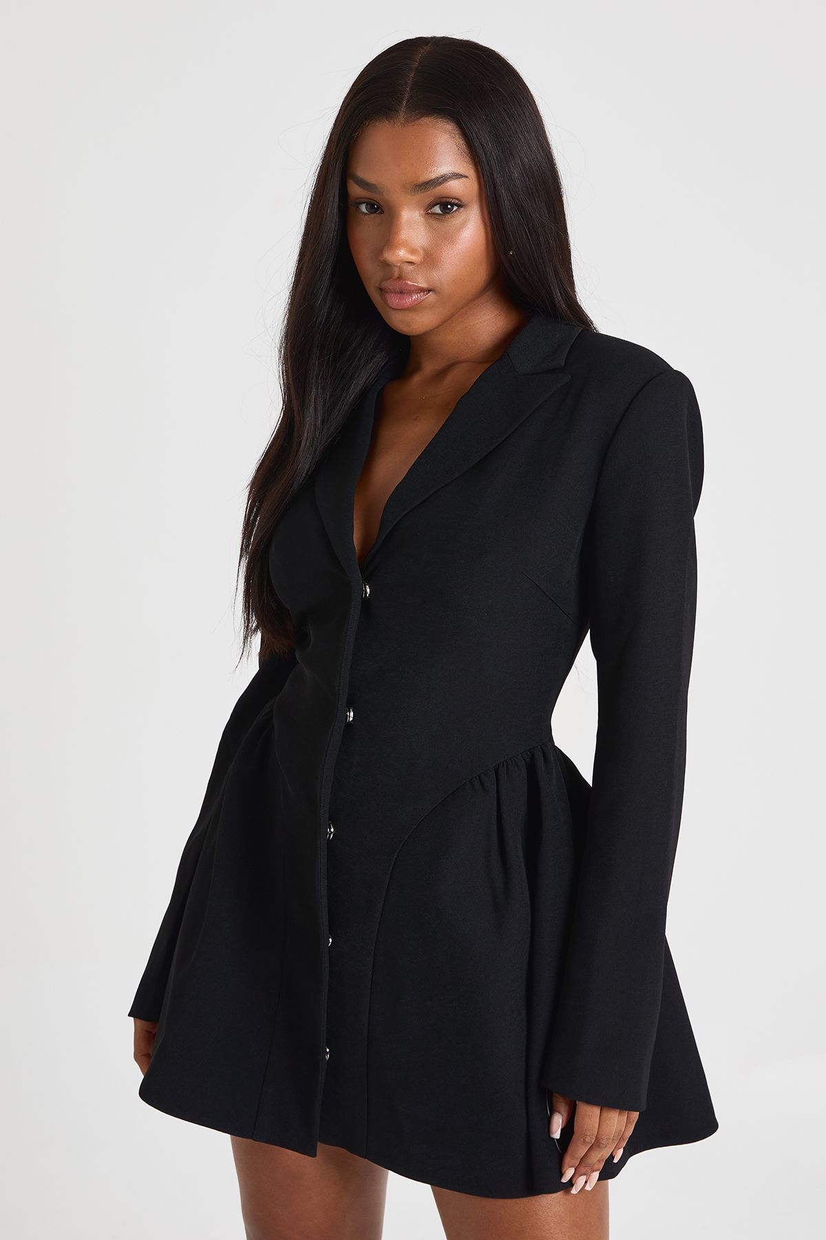 Long Sleeve Collared Tailored Skater Mini Dress