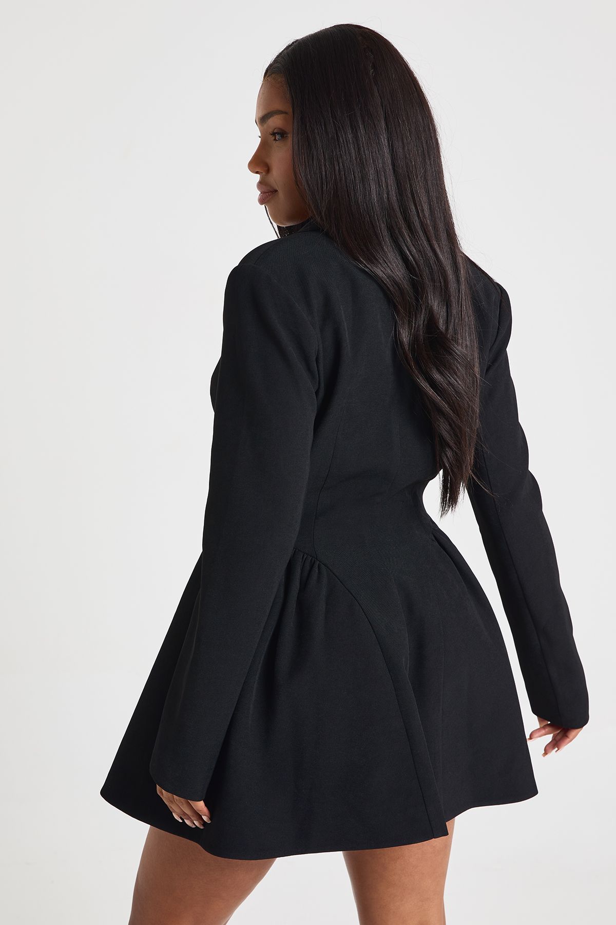 Long Sleeve Collared Tailored Skater Mini Dress - Image 2