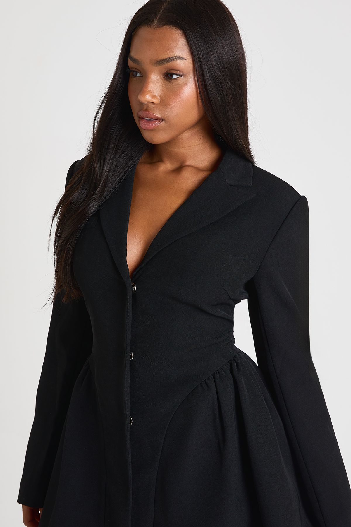 Long Sleeve Collared Tailored Skater Mini Dress - Image 4