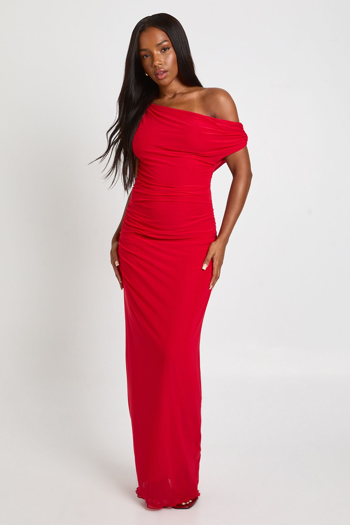 Off The Shoulder Mesh Maxi Dress