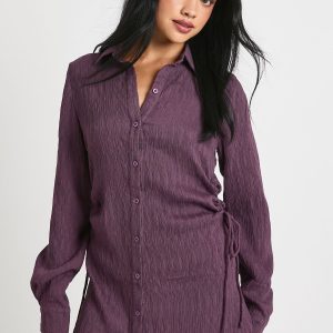 Textured Ruched Shirt Dress