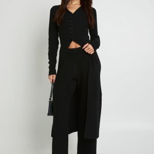 Tall Longline Button Cardigan and Wide Leg Trouser Co-Ord