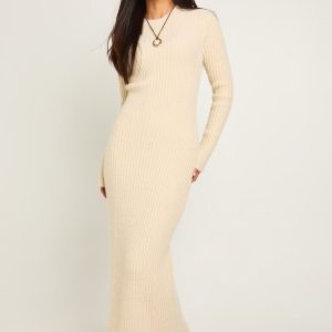Petite Fluffy Yarn Long Sleeve Knitted Maxi Dress