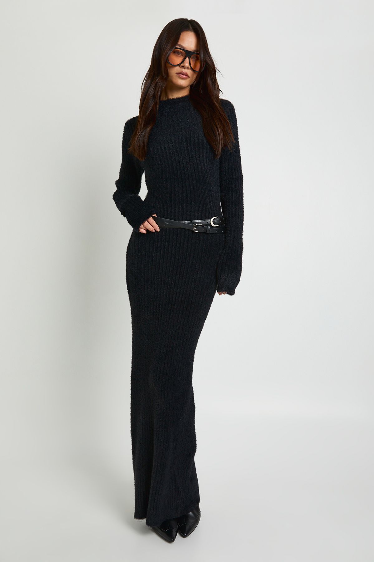 Tall Fluffy Yarn Long Sleeve Knitted Maxi Dress