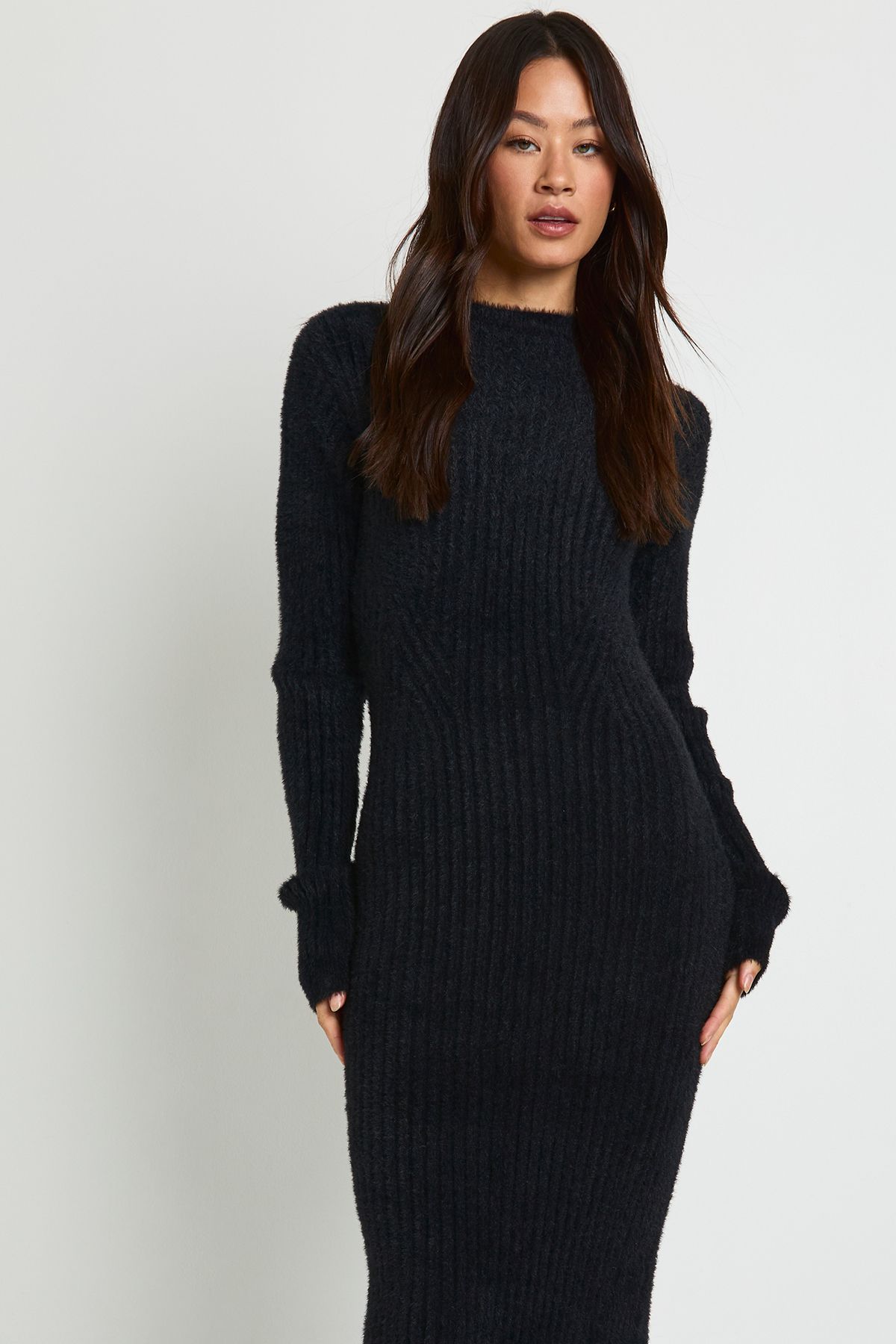 Tall Fluffy Yarn Long Sleeve Knitted Maxi Dress - Image 4