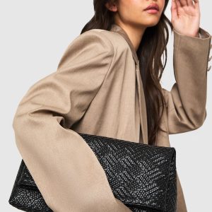 Textured Fold Over Clutch Bag