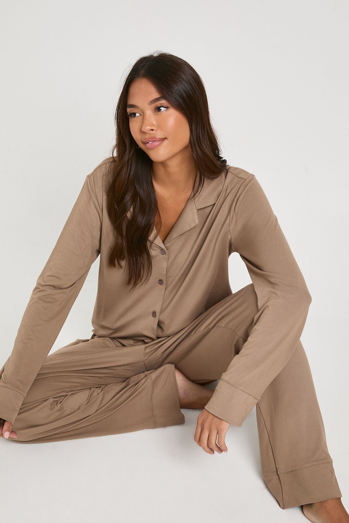 Soft Touch Button Through Shirt and Trouser Pyjama Set