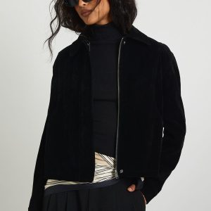Faux Suede Collared Jacket