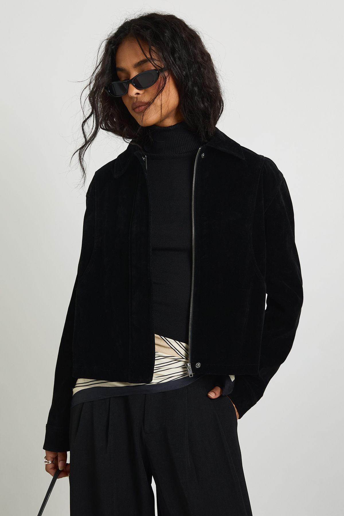 Faux Suede Collared Jacket
