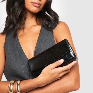 Structured Textured Clutch Bag & Chain