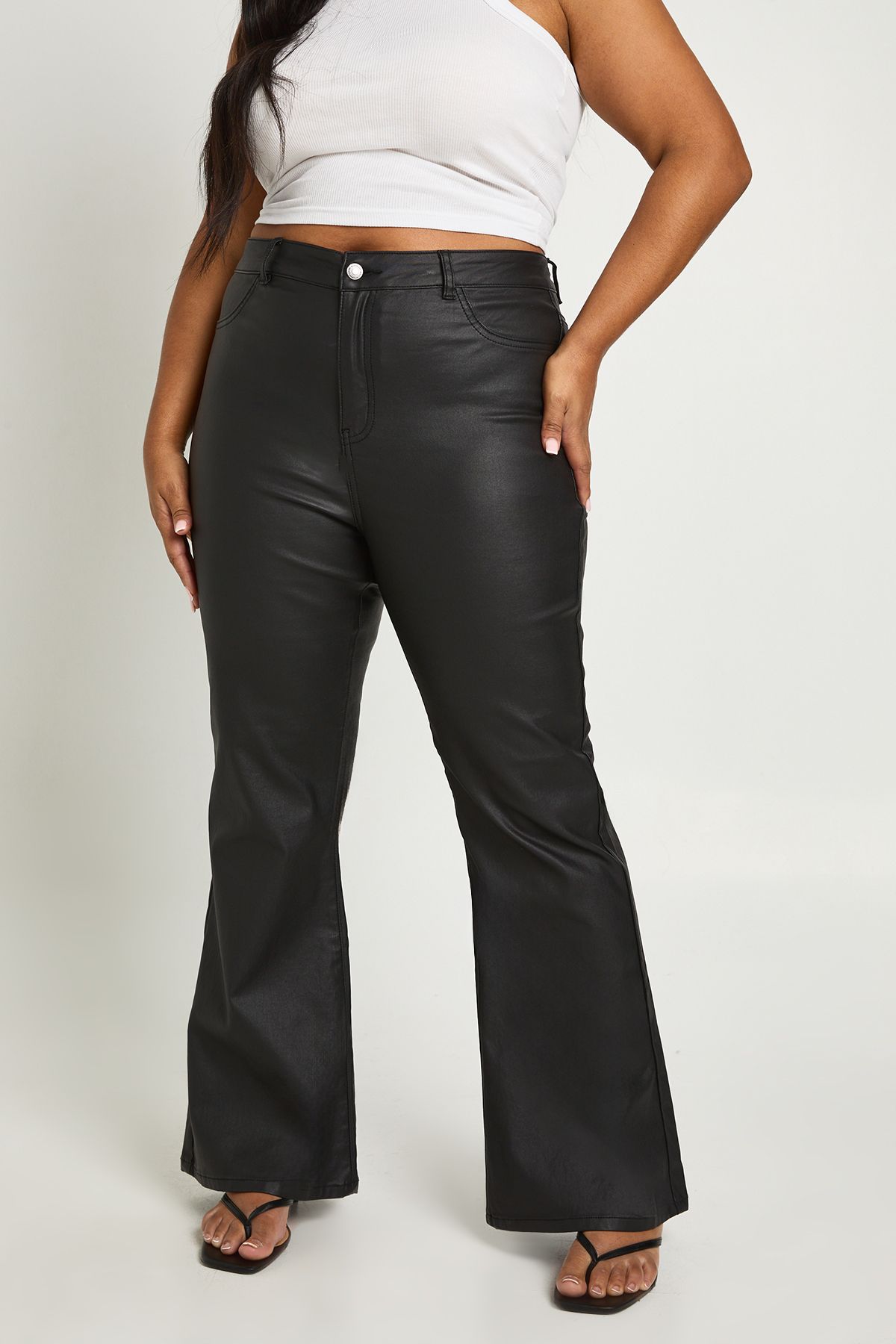 Plus High Waist Coated Skinny Flare Jean - Image 3