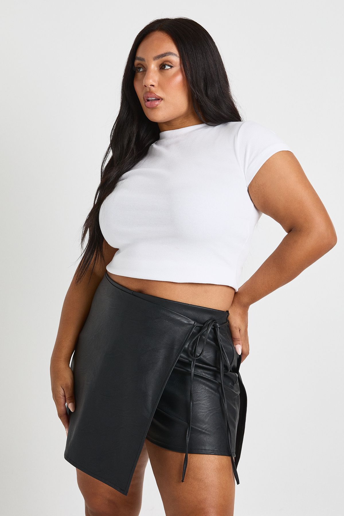 Plus Faux Leather Wrap Tie Skort