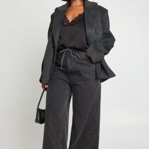 Plus Tie Waist Channel Insert Wide Leg Jean