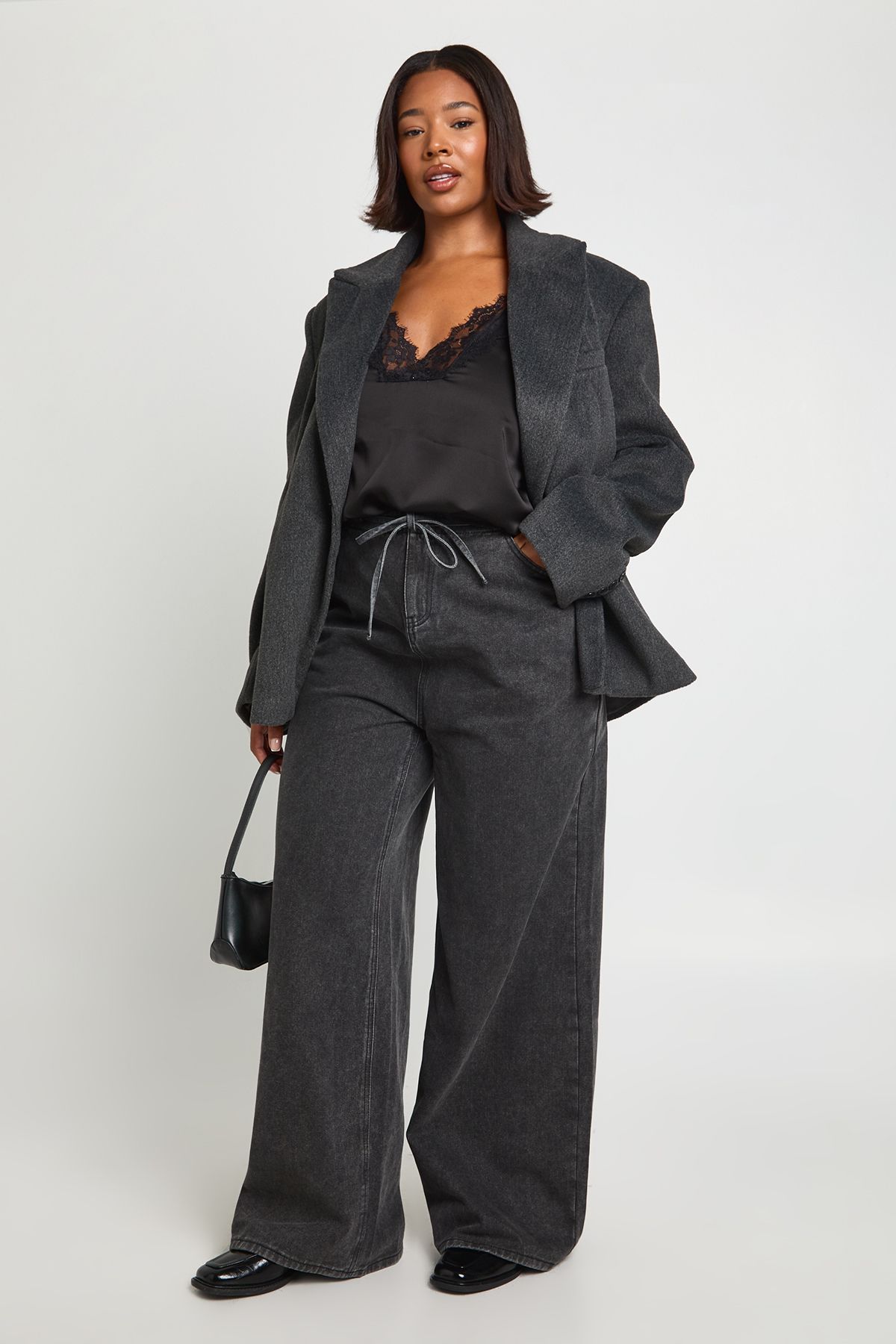 Plus Tie Waist Channel Insert Wide Leg Jean
