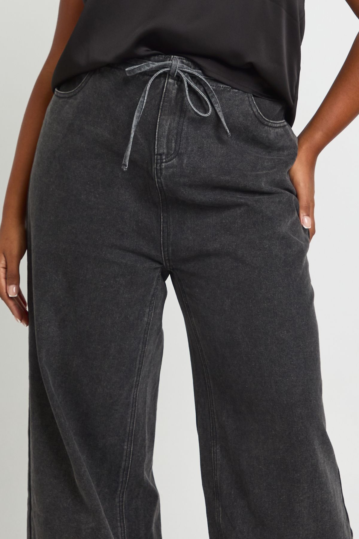 Plus Tie Waist Channel Insert Wide Leg Jean - Image 4